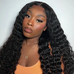 Ronashow Pre Cut 5x5 Gluless Lace Closure Wig Human hair Deep Wave Natural Color