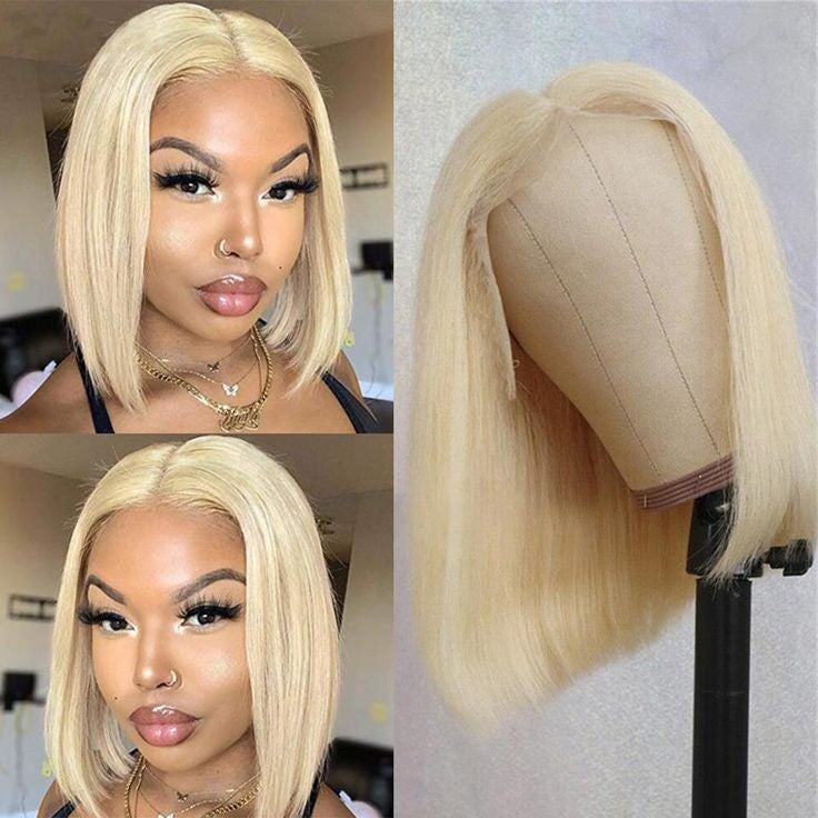 Ronashow Blonde Color Wigs Remy Human Hair 13X4 Lace Frontal Straight Bob Wigs For Women