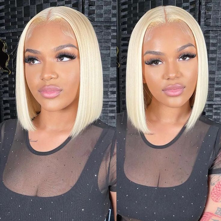 Ronashow Blonde Color Wigs Remy Human Hair 13X4 Lace Frontal Straight Bob Wigs For Women