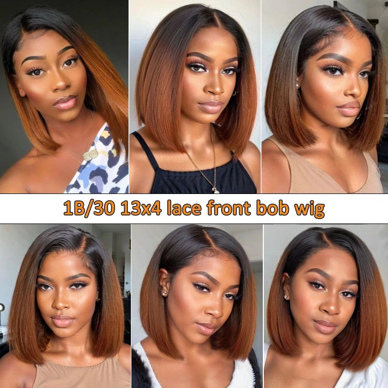 Ronashow Ombre Bob Wig Human Hair Dark Roots 1B/30 4*4 Glueless Lace Closure Wig