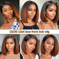 Ronashow Ombre Bob Wig Human Hair Dark Roots 1B/30 4*4 Glueless Lace Closure Wig