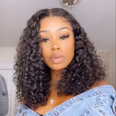 Ronashow V Part Wigs Human Hair Bob Curly Wigs Beginner Friendly Natural Black Wigs