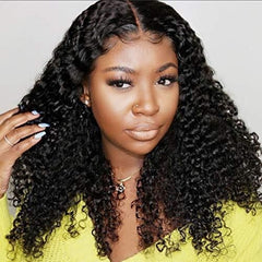 U Part Glueless Wigs Brazilian Curly Human Hair Wigs Natural Color No Lace No Gel