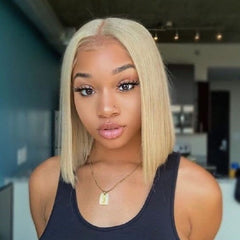 Ronashow Blonde Color Wigs Remy Human Hair 13X4 Lace Frontal Straight Bob Wigs For Women