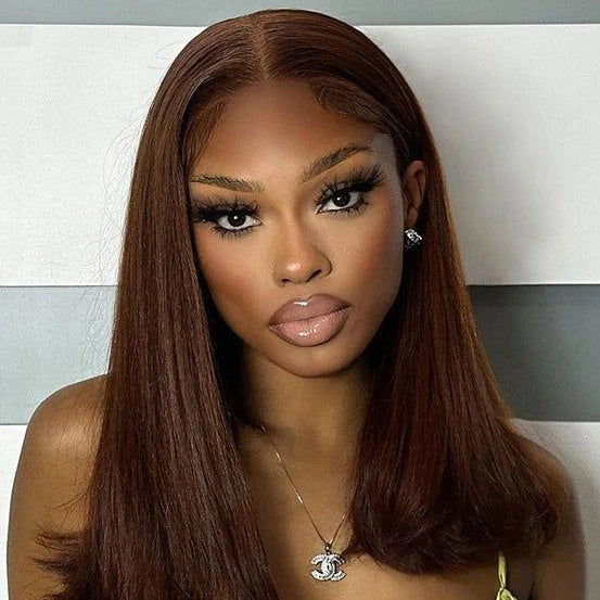 Ronashow 13x4 Lace Frontal Wig Chocolate Brown Color Straight Hair Wigs