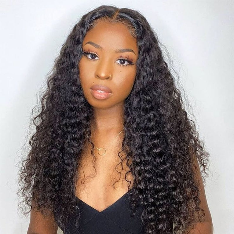 Ronashow Deep Wave Natural Color 13*6*1 T part Transparent Lace Front Human Hair Wigs