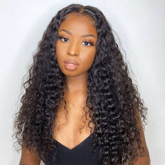 Ronashow Deep Wave Natural Color 13*6*1 T part Transparent Lace Front Human Hair Wigs