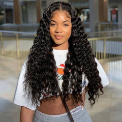 Ronashow Deep Wave Natural Color 13*6*1 T part Transparent Lace Front Human Hair Wigs