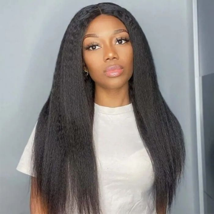 Kinky Straight V Part Wig Natural Color Human Hair Wigs Affordable Wigs