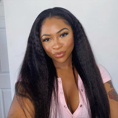 Kinky Straight Glueless 4*4 Lace Closure Wig Pre-Cut Human Hair Natural Color Lace Wig