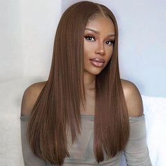 Ronashow 13x4 Lace Frontal Wig Chocolate Brown Color Straight Hair Wigs