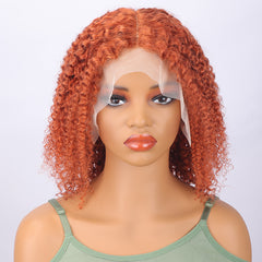 Ronashow Ginger Orange Curly Bob Wigs 13*6*1 T part Transparent Lace Wig Short Bob Curly Human Hair Wigs