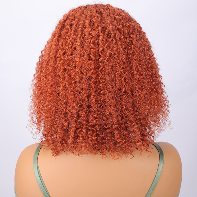 Ronashow Ginger Orange Curly Bob Wigs 13*6*1 T part Transparent Lace Wig Short Bob Curly Human Hair Wigs