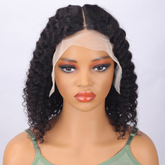 Ronashow Short Bob Deep Wave 13*6*1 T part Wig Transparent Lace Front Human Hair Wigs Natural Color