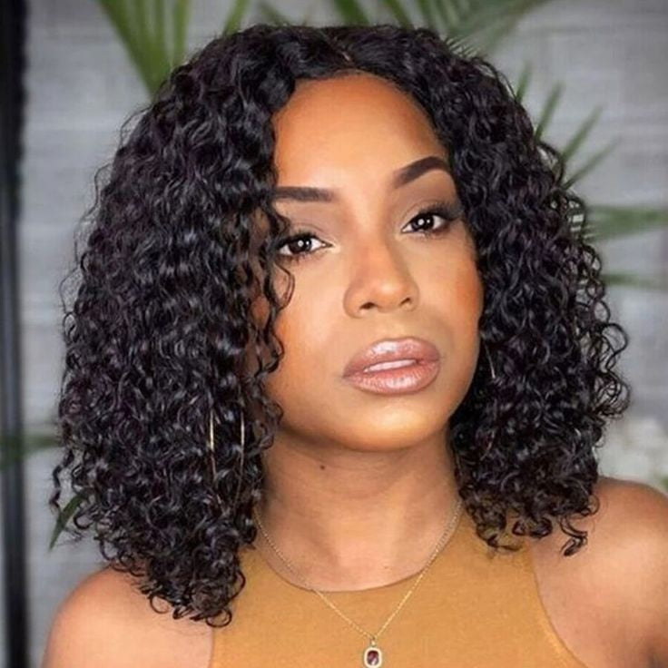 Ronashow V Part Wigs Human Hair Bob Curly Wigs Beginner Friendly Natural Black Wigs