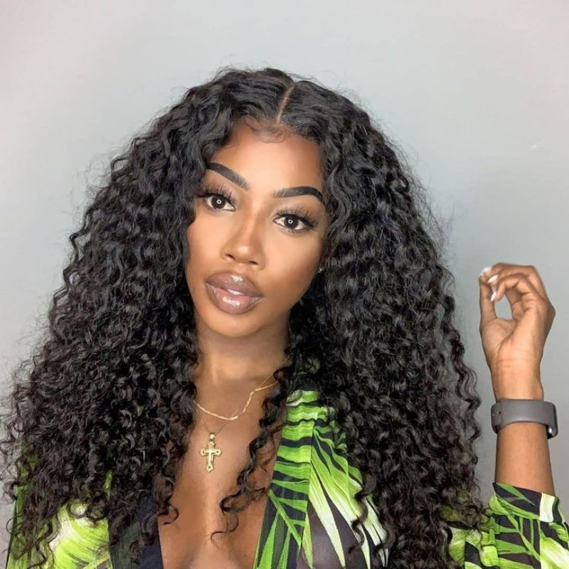 U Part Glueless Wigs Brazilian Curly Human Hair Wigs Natural Color No Lace No Gel