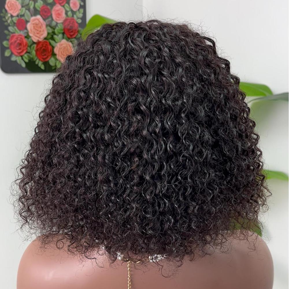 Ronashow Short Bob Curly Wig Human Hair Headband Wig Glueless Machine Made Wig Water Wave Friendly For Beginner