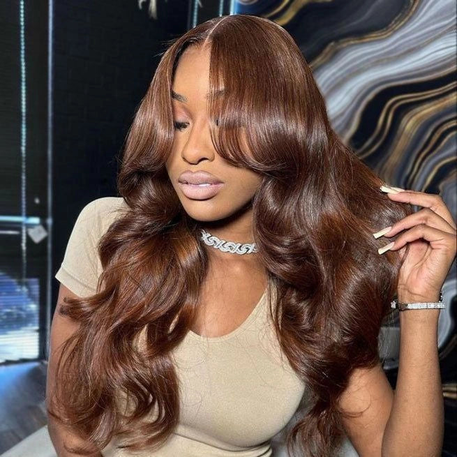 Ronashow 13x4 Lace Frontal Wig Chocolate Brown Color Body Wave Wigs