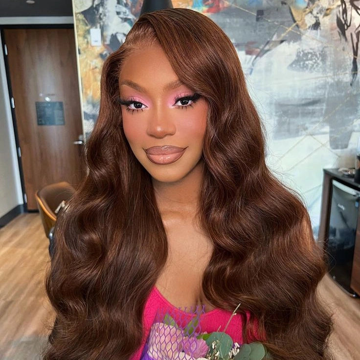 Ronashow 13x4 Lace Frontal Wig Chocolate Brown Color Body Wave Wigs