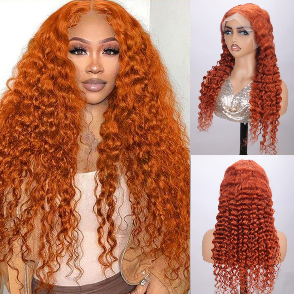 Ronashow Ginger Orange Deep Wave 13*4 Lace Frontal Human Hair Wig
