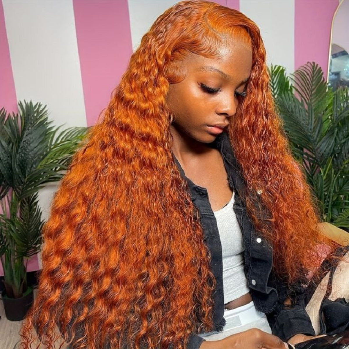 Ronashow Ginger Orange Deep Wave 13*4 Lace Frontal Human Hair Wig