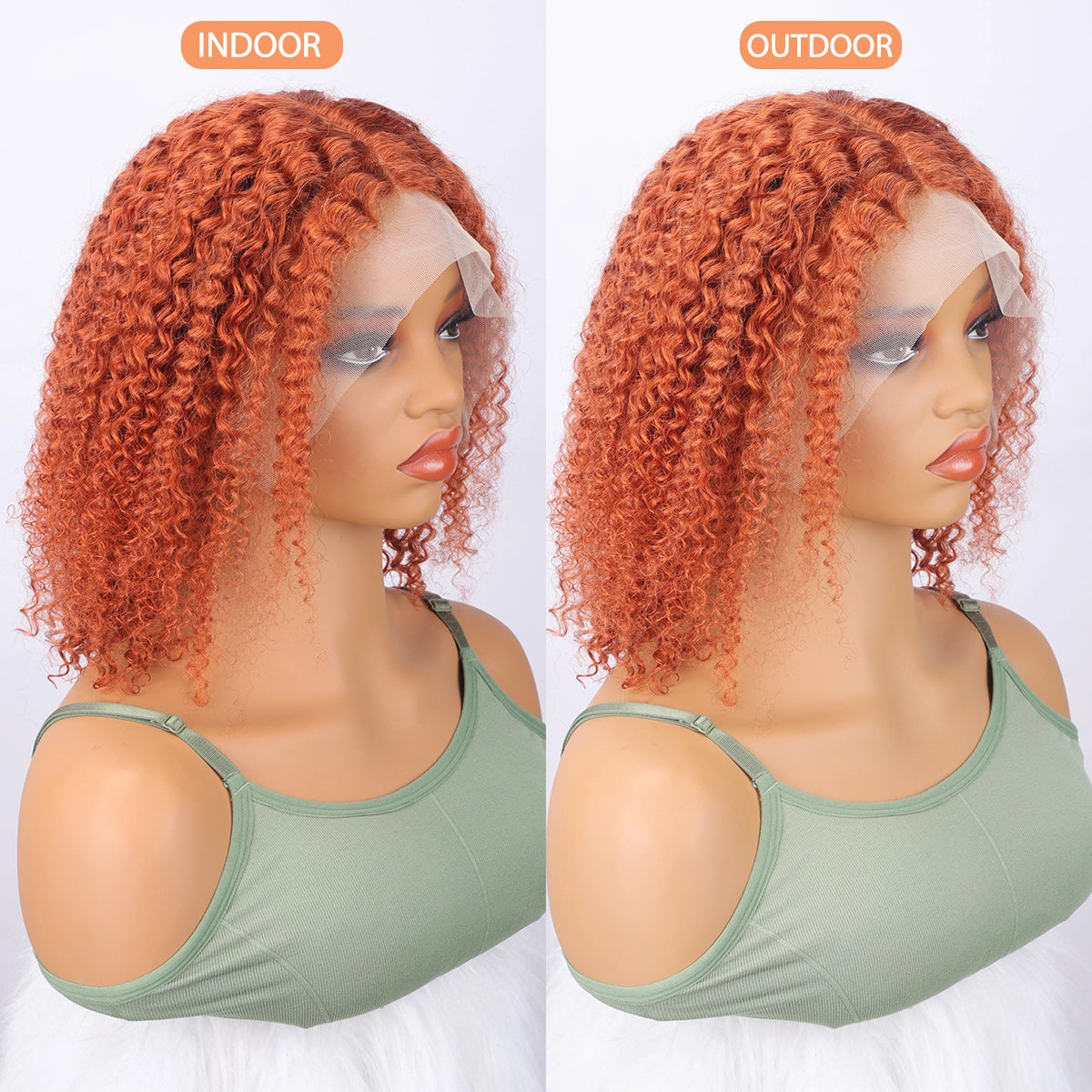 Ronashow Ginger Orange Curly Bob Wigs 13*6*1 T part Transparent Lace Wig Short Bob Curly Human Hair Wigs