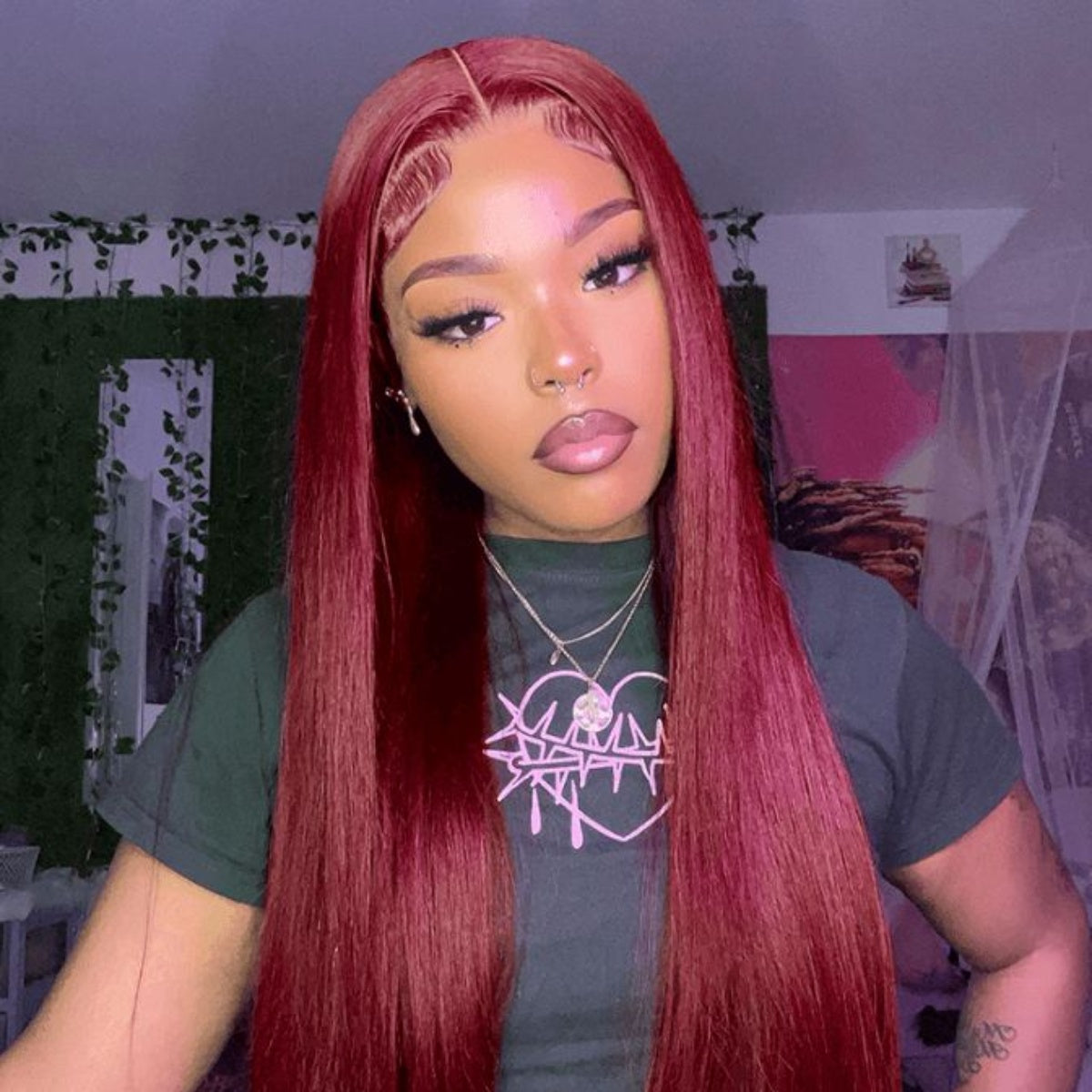 Ronashow 13x4 Lace Frontal Wig Cherry Red Color Straight Hair Wigs