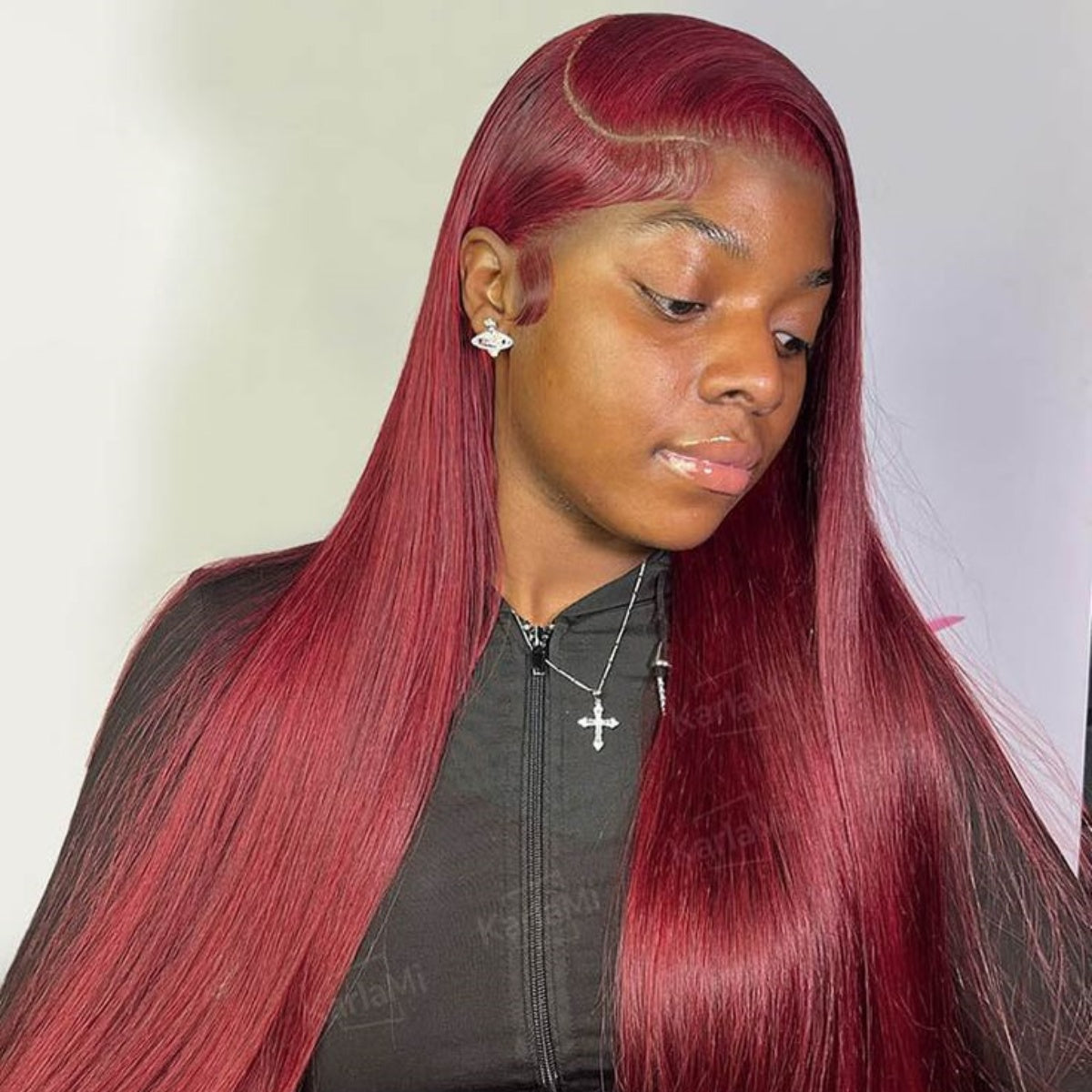Ronashow 13x4 Lace Frontal Wig Cherry Red Color Straight Hair Wigs