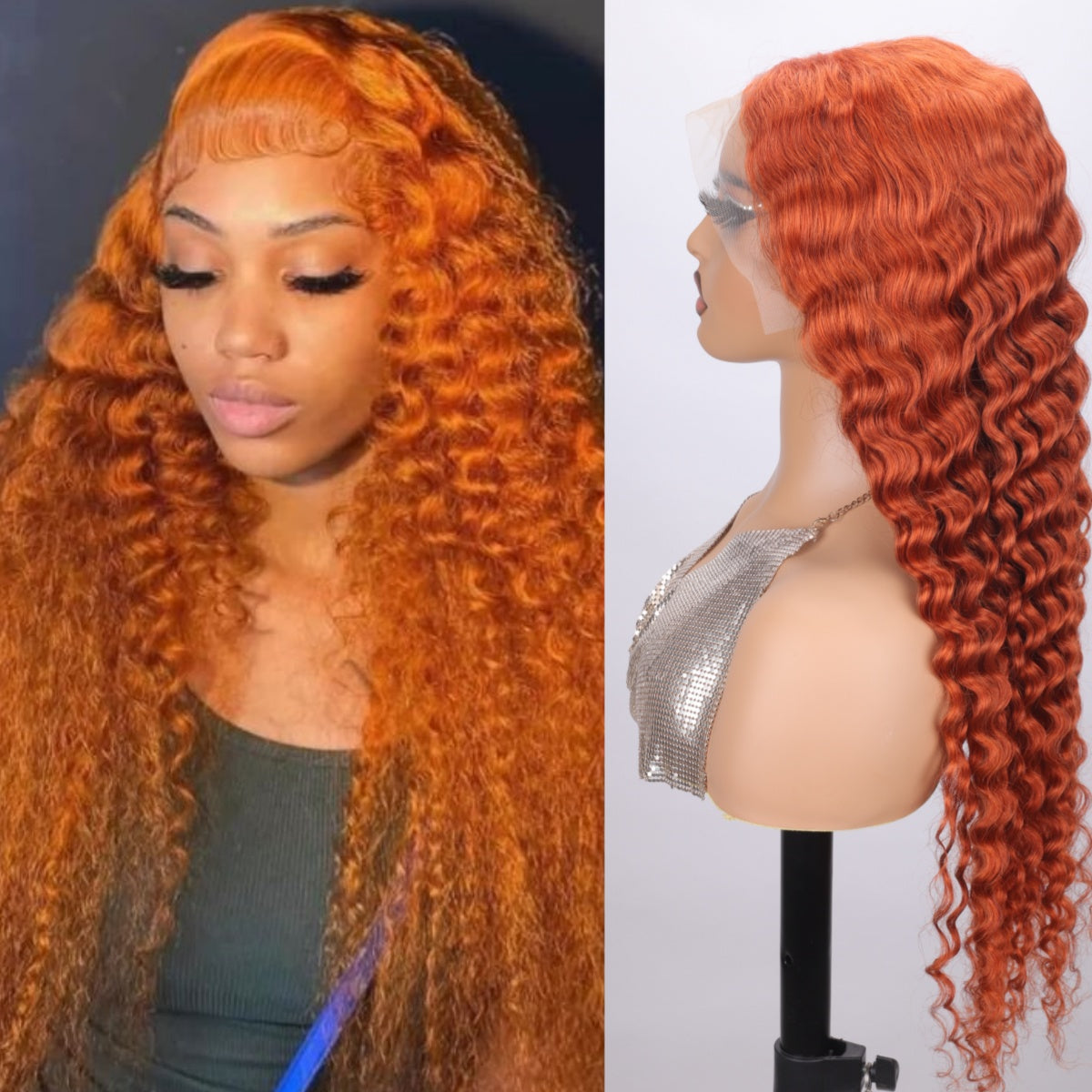 Ronashow Ginger Orange Deep Wave 13*4 Lace Frontal Human Hair Wig