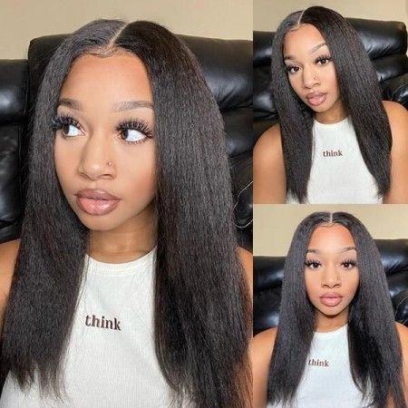 Kinky Straight V Part Wig Natural Color Human Hair Wigs Affordable Wigs