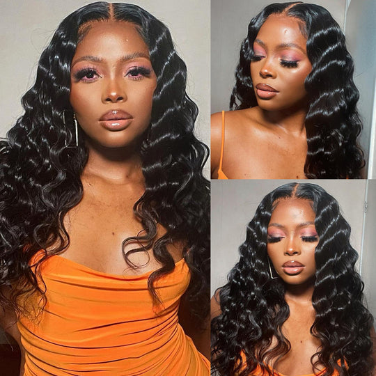 Ronashow Glueless Pre-Cut Loose Deep Wave 4*4 Lace Closure Human Hair Wig Natural Color