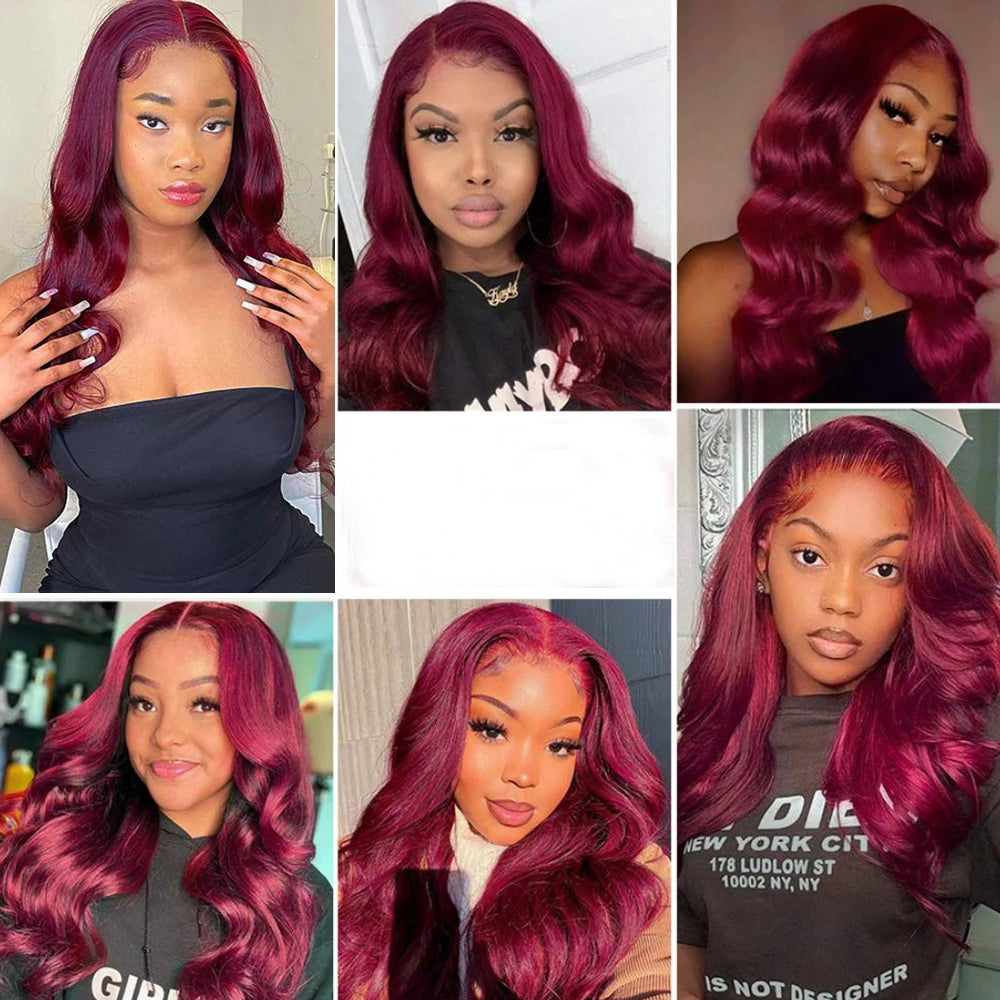 Ronashow 99J Burgundy Body Wave 13*4 Lace Frontal Wig
