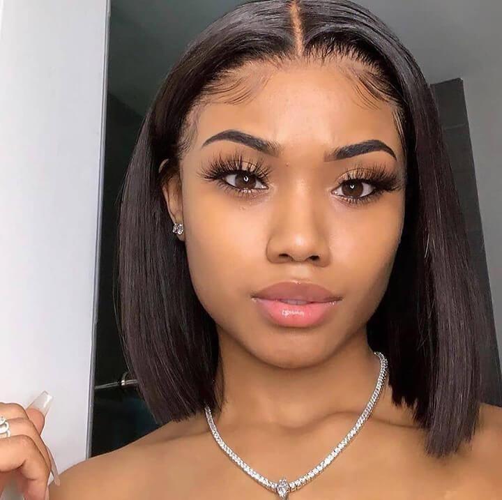 Ronashow Short Bob Wig Bone Straight 13*4 Lace Frontal Wig Natural Color