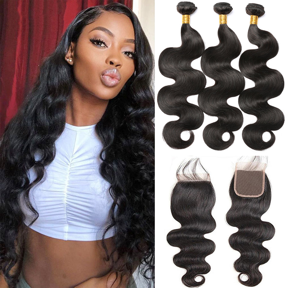 3Pcs Bundles With 4*4  Lace Closure Body Wave