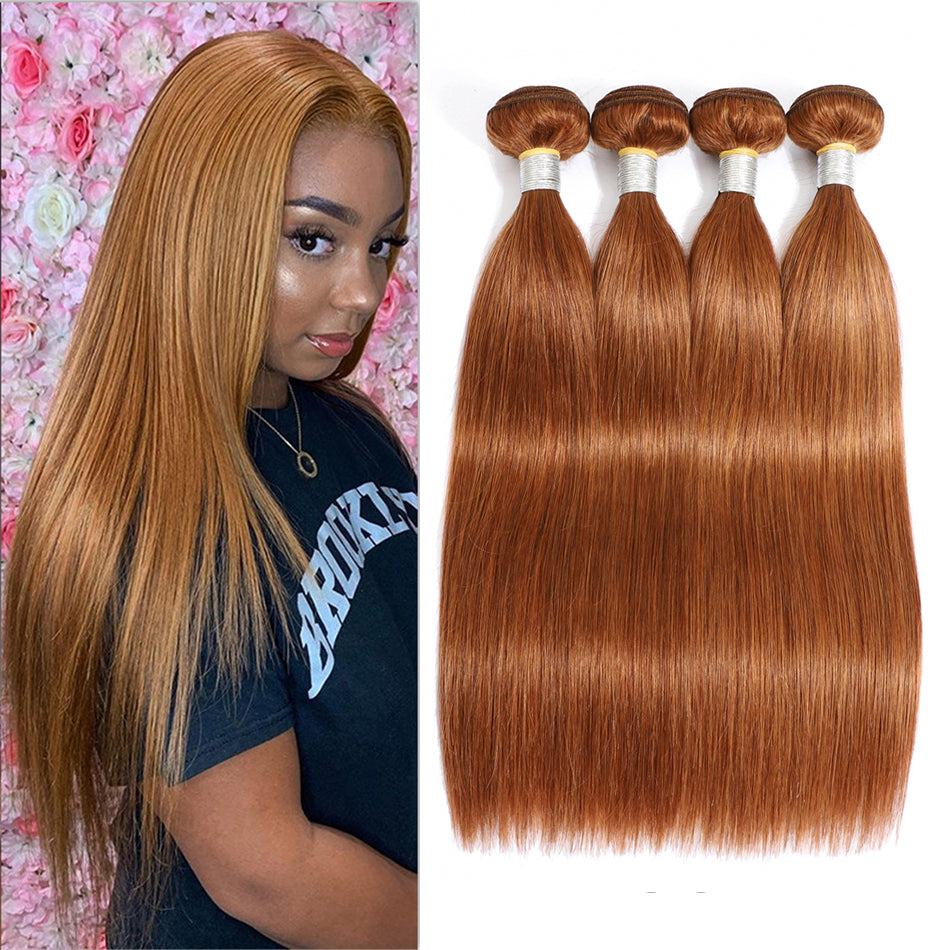 Medium Auburn Color Straight Human Hair with 4 Bundles