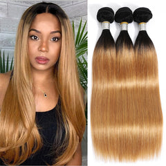 Ombre Dark Roots 1B/27 Color Straight Remy Human Hair 3 Bundles