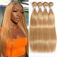 Honey Blonde Color Straight Remy Human Hair 4 Bundles