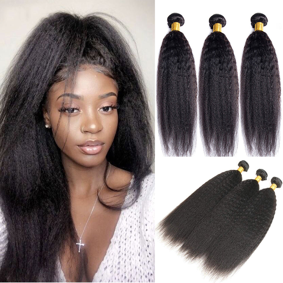 Kinky Straight Remy Human Hair Extensions 3 Bundles