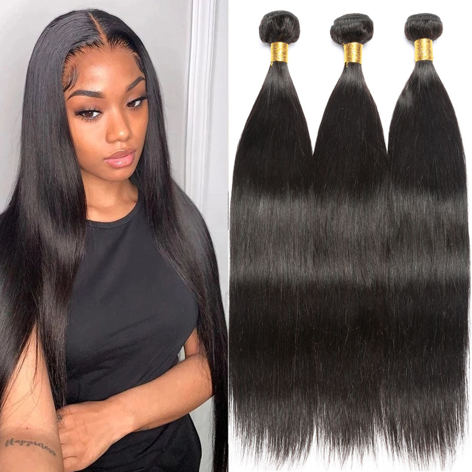 Straight Remy Human Hair Extensions 3 Bundles 10-30 Inches