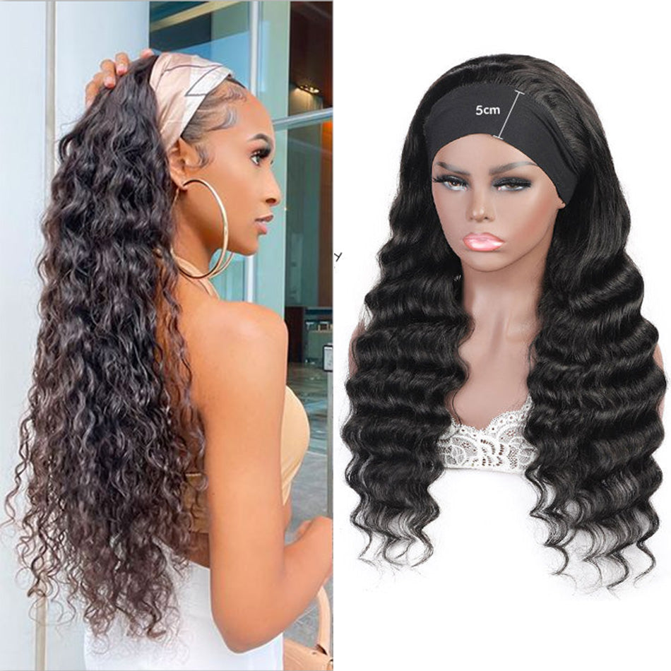 Ronashow Loose Deep Wave Remy Human Hair Headband Wig 10-30 Inch