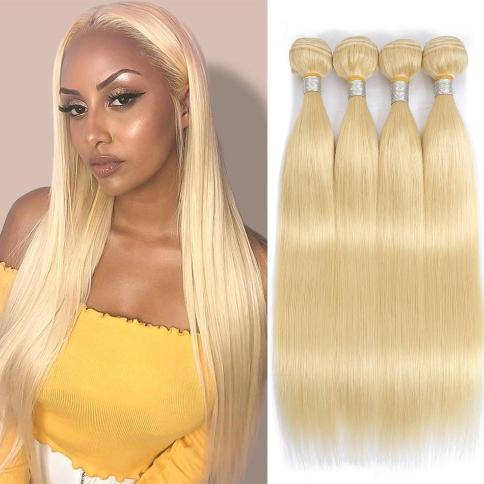 Blonde Color Straight Remy Human Hair 4 Bundles