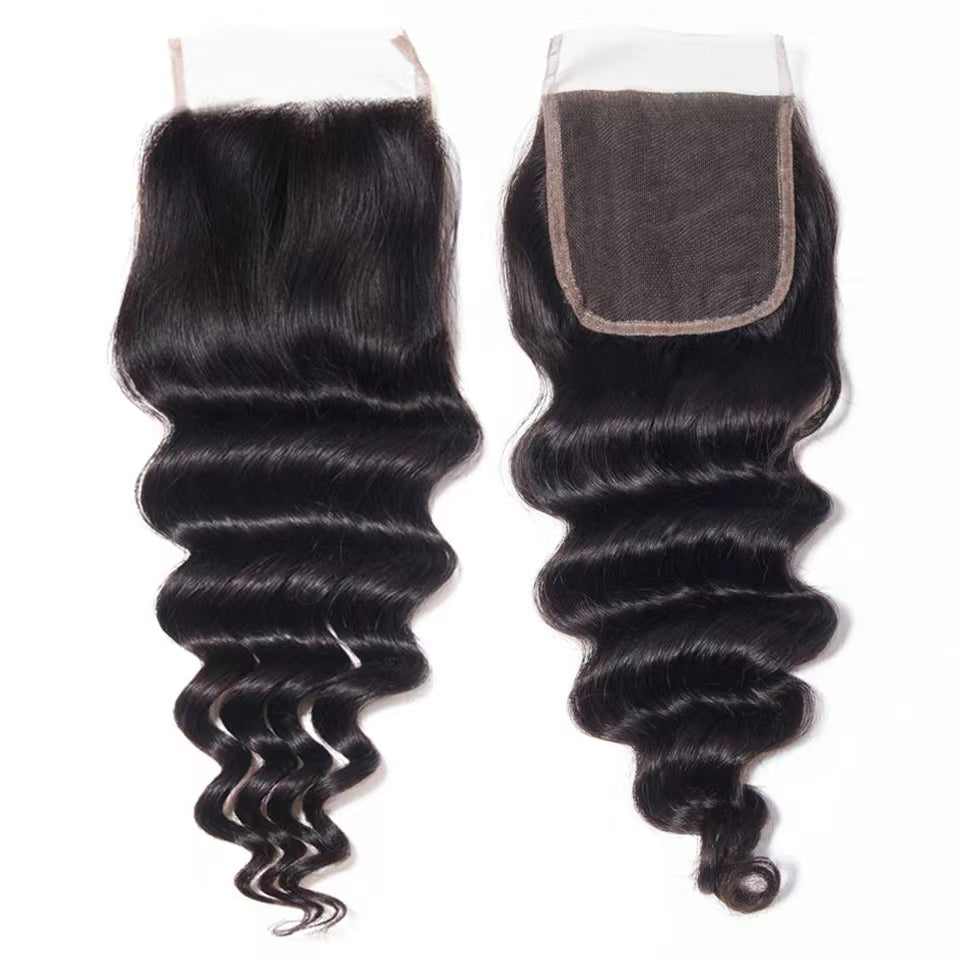 Loose Deep Wave Natural Color Remy Human Hair 3 Bundles With 4*4 Lace Closure