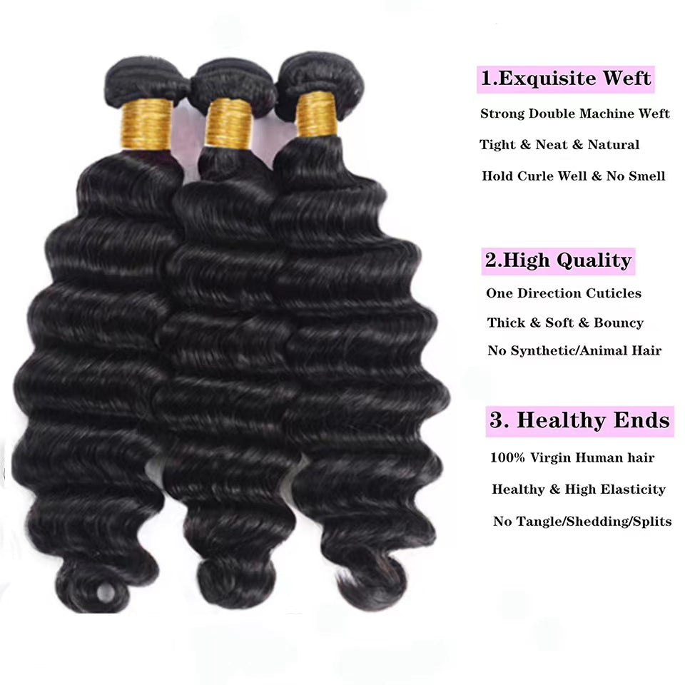 Loose Deep Wave Natural Color Remy Human Hair 3 Bundles With 4*4 Lace Closure