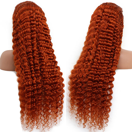 Ronashow Ginger Orange Deep Wave 13*4 Lace Frontal Human Hair Wig