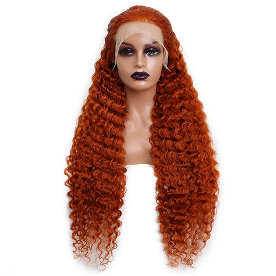 Ronashow Ginger Orange Deep Wave 13*4 Lace Frontal Human Hair Wig