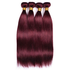 99J Burgundy Color Straight Remy Human Hair 4 Bundles