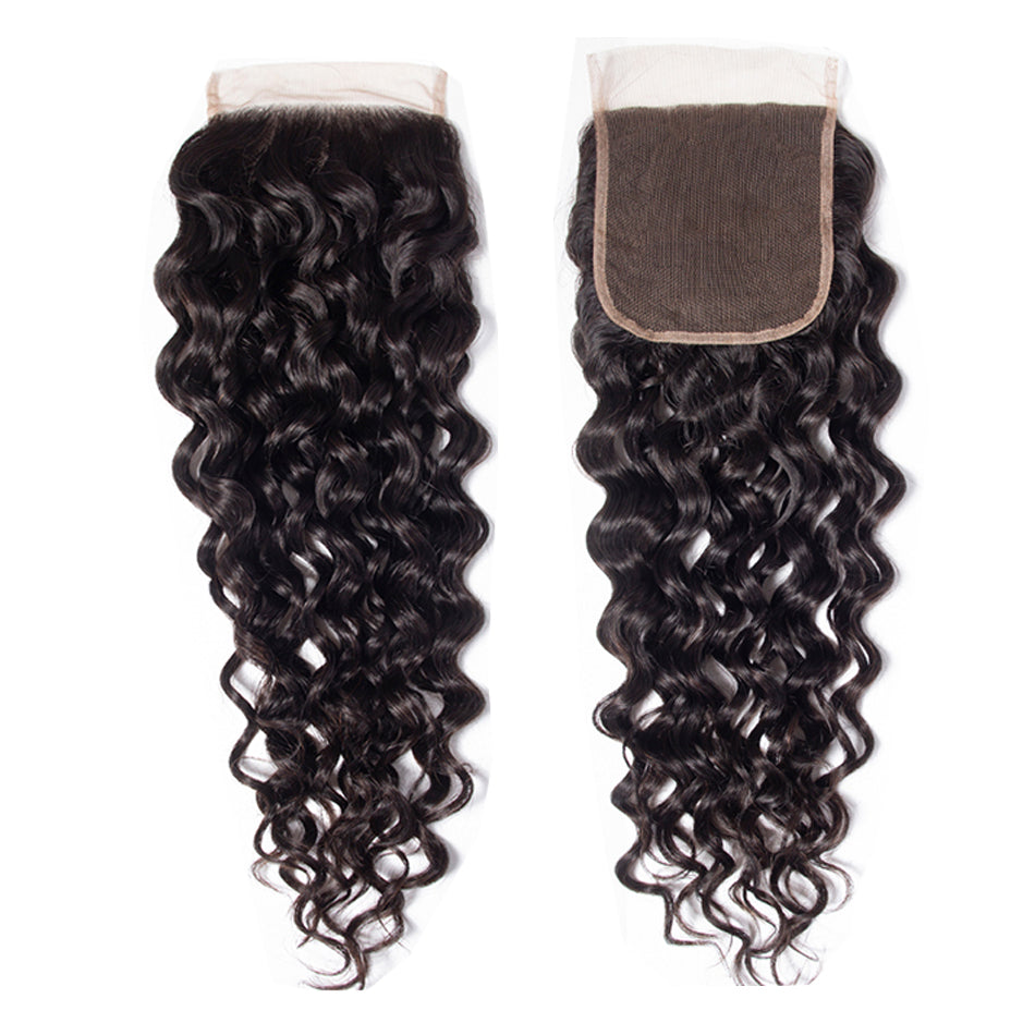 Water Wave Remy Human Hair 3 Bundles With 4*4 Lace Closure