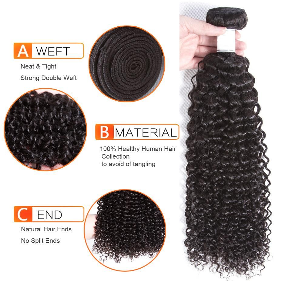 Kinky Curly Remy Human Hair 3 Bundles With 4*4 Lace Closure