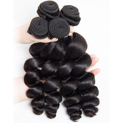 Loose Wave Remy Human Hair 3 Bundles With 4*4 Lace Closure