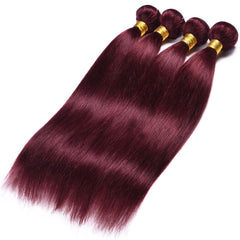 99J Burgundy Color Straight Remy Human Hair 4 Bundles